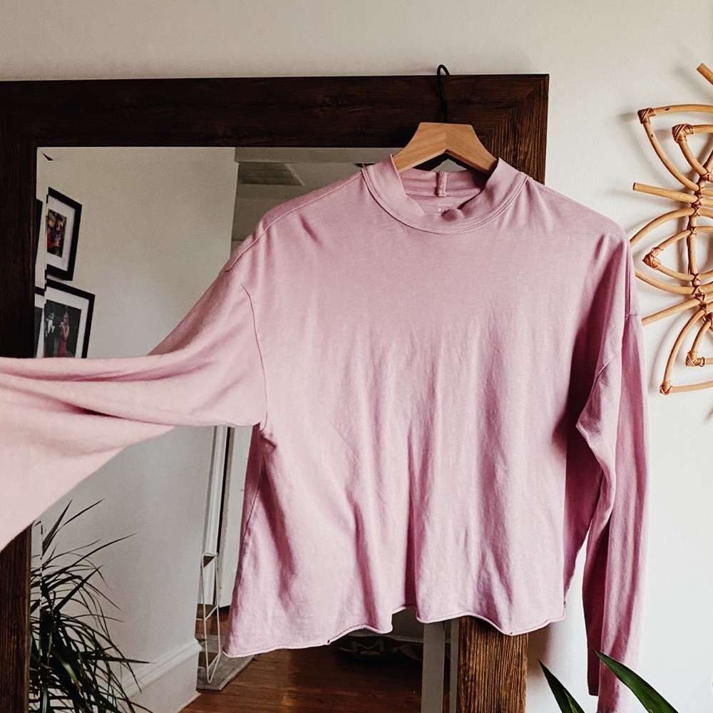 Aerie Pink High Neck Sleeve Blouse